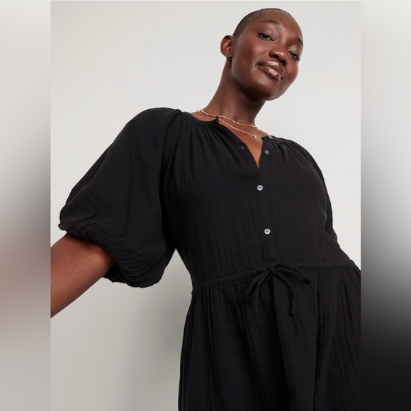 NWT! Black Waist-Defined Puff-Sleeve Mini Poet Dress - Size XL Tall - Picture 3 of 8